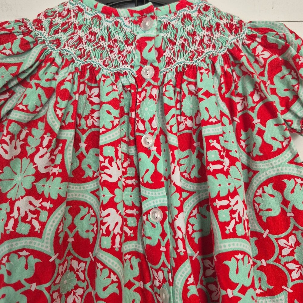 Banana Split Red & Mint Smocked Baby Dress 9M  Red & Mint Christmas/holiday - Picture 4 of 6